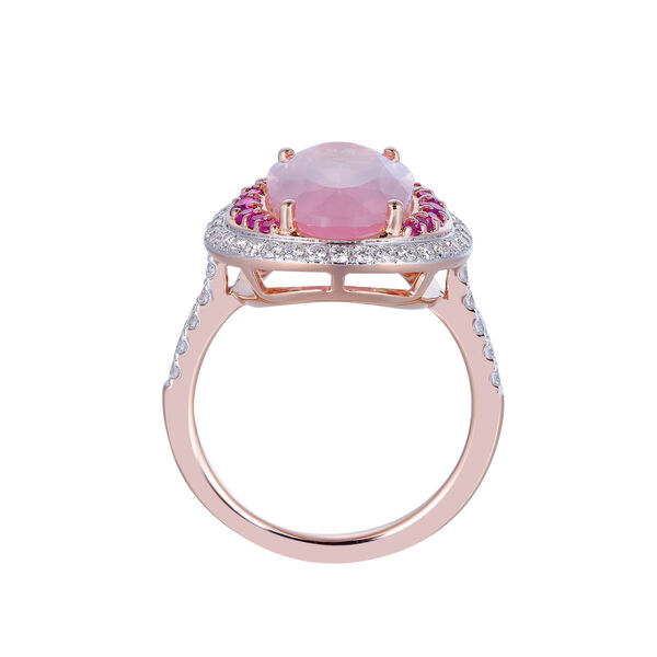 Rose Quartz Ring with Pink Sapphire and Diamond Accents in Rose Gold