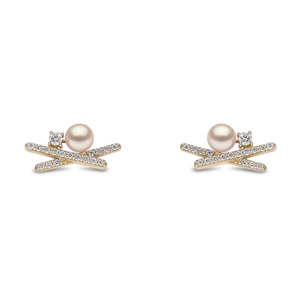 Boucles d'oreilles Sleek en or jaune avec perles et diamants