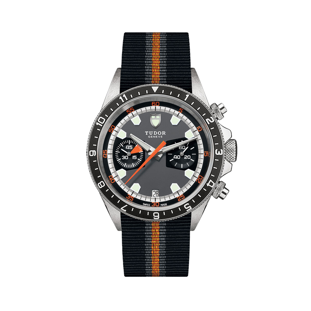 maison birks tudor heritage heritage chrono grey and dark coloured dial fabric strap m70330n 0004 image number 0