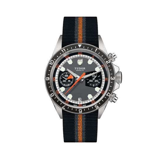 maison birks tudor heritage heritage chrono grey and dark coloured dial fabric strap m70330n 0004 image number 0