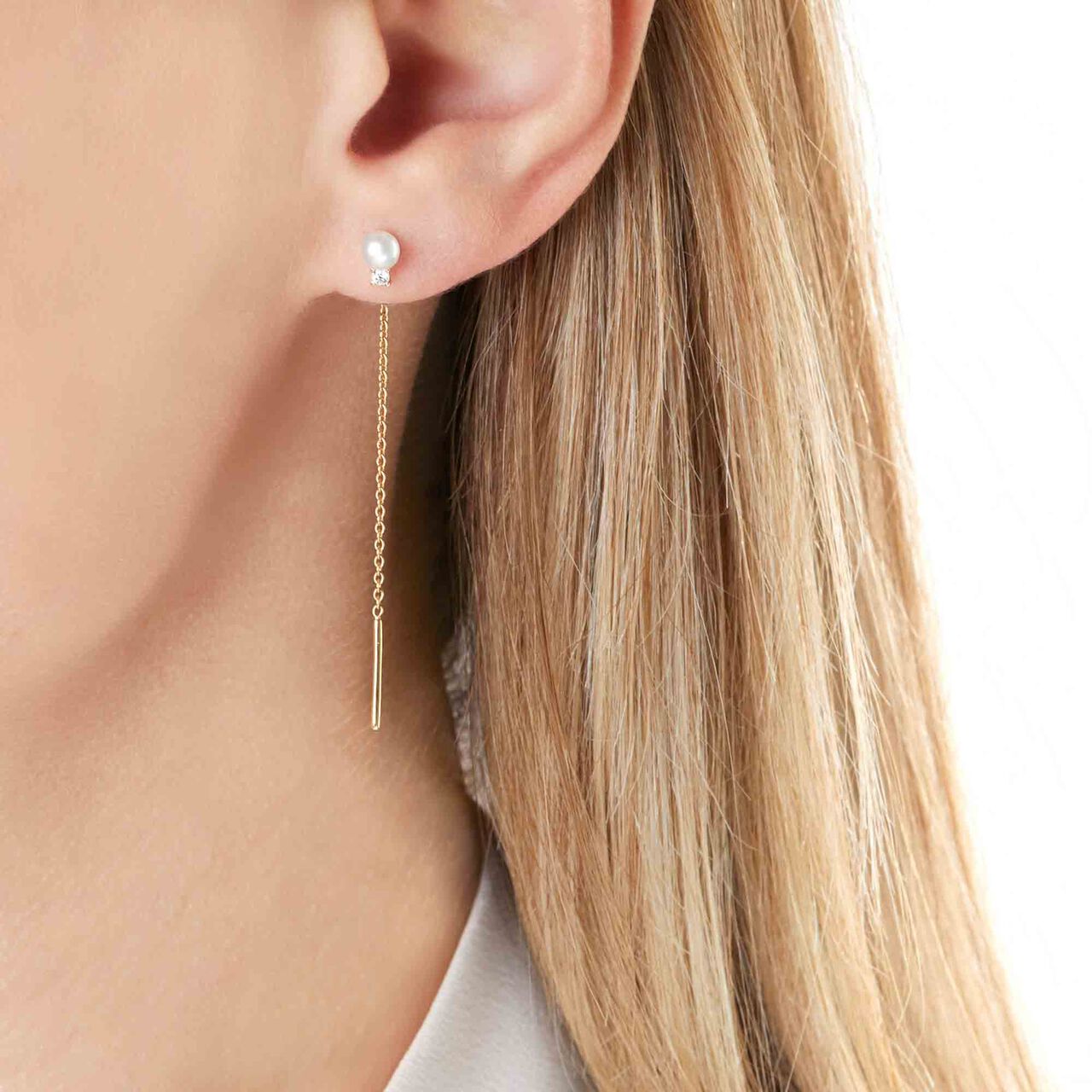 yoko london white gold pearl chain earrings tem0237 6f on model image number 1