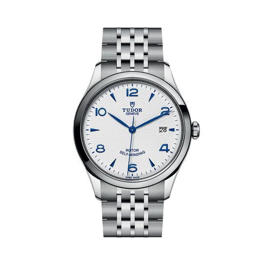 maison birks tudor 1926 39 mm steel case opaline and blue dial steel bracelet m91550 0005 image number 0