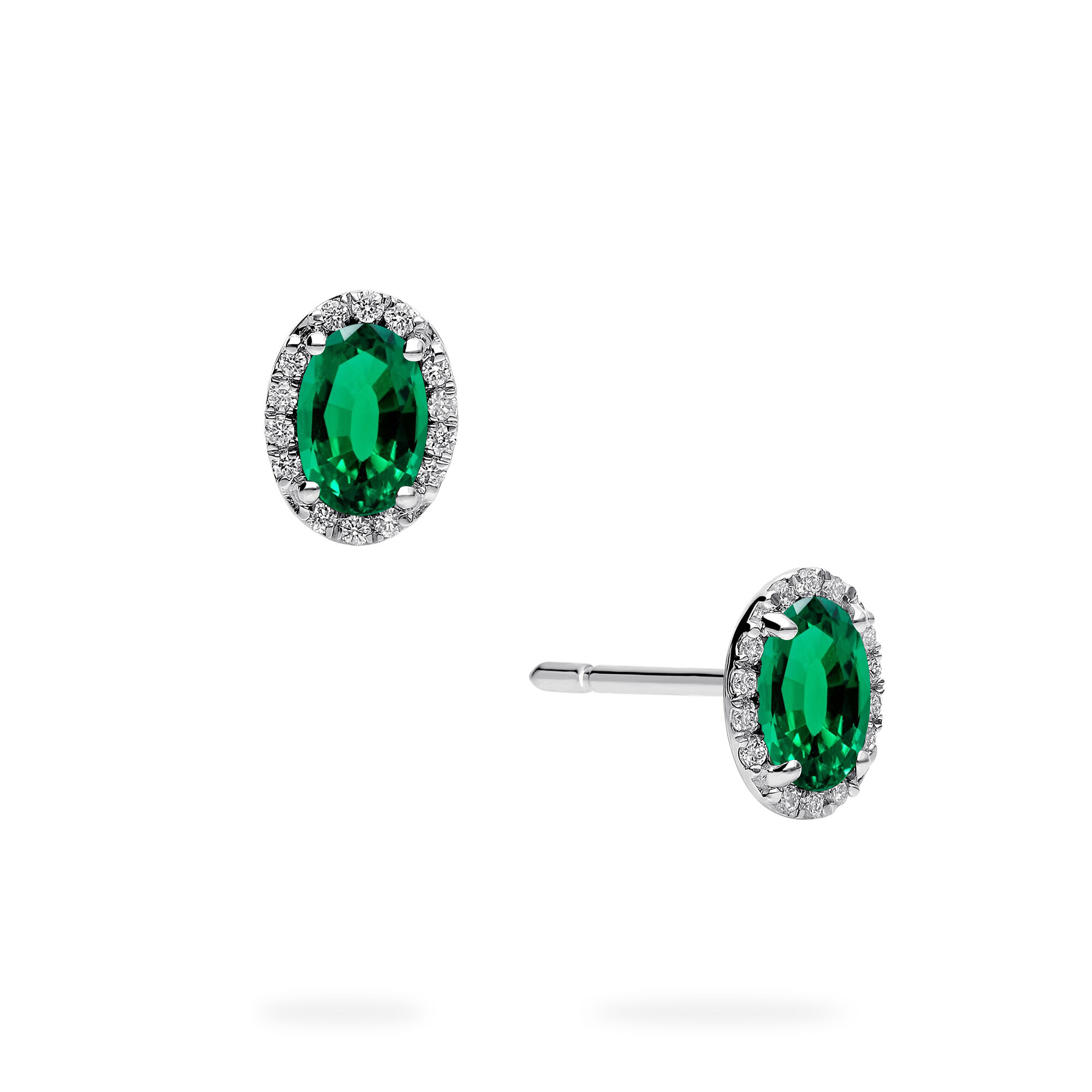 White Gold Emerald and Diamond Stud Earrings