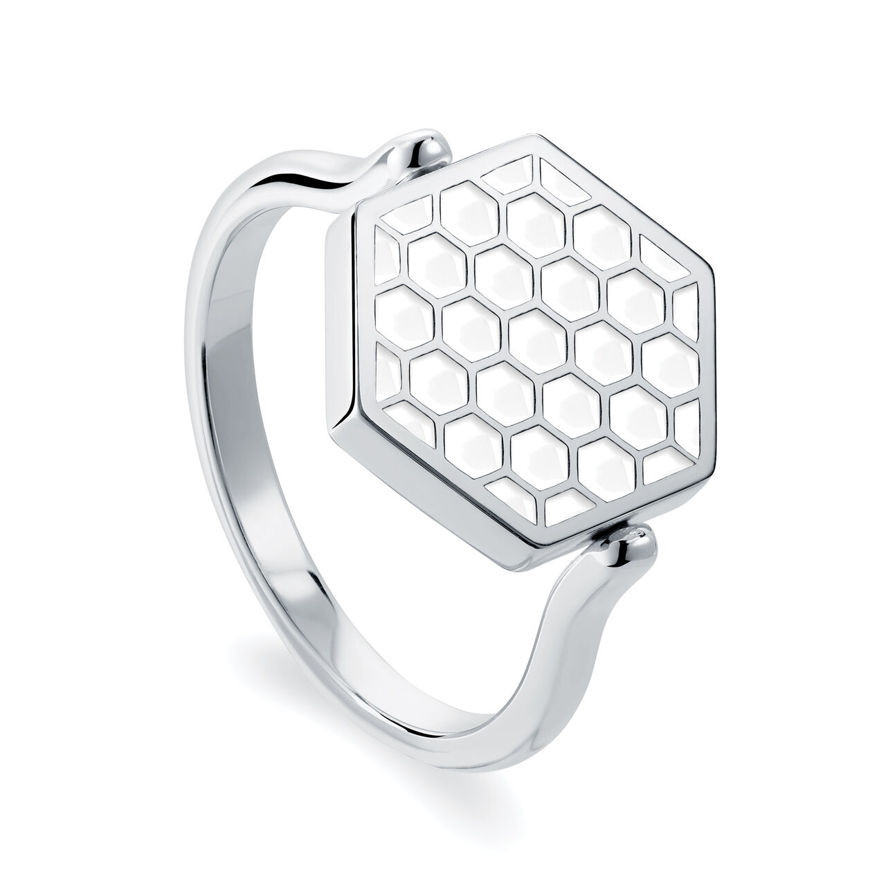 Hexagonal White Enamel Reversible Sterling Silver Ring-6 image number 2