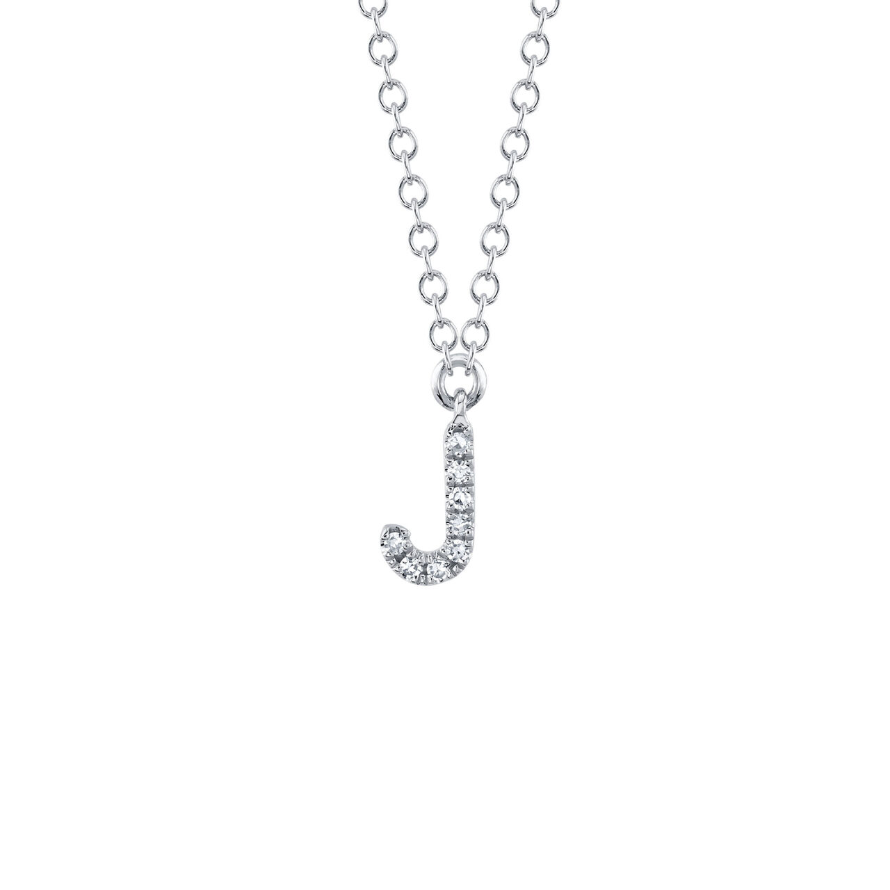 Initials White Gold and Diamond Pavé Letter J Necklace image number 0