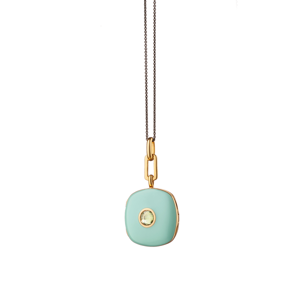Médaillon Cushion Locket X Color en vermeil d'or jaune avec émail et saphir vert