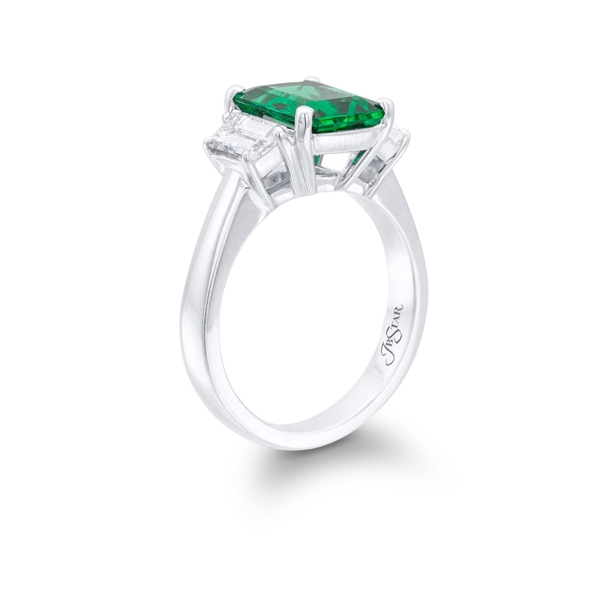 Three Stone Green Emerald Ring JB Star 0574 035