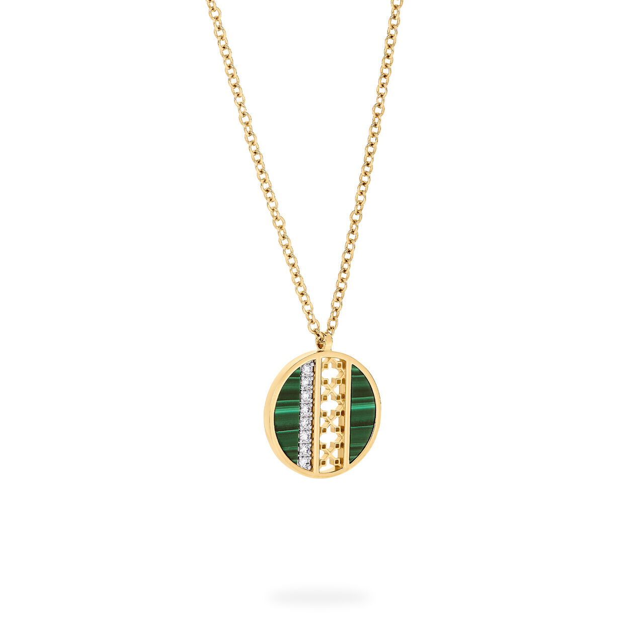 Birks Dare to Dream Malachite and Diamond Circle Pendant in Yellow Gold, Small Angle image number 2