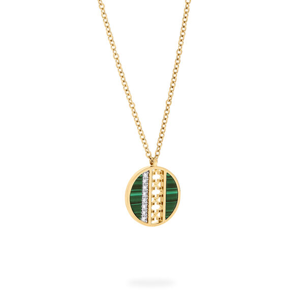 Pendentif médaillon malachite et diamant, M (18 mm)