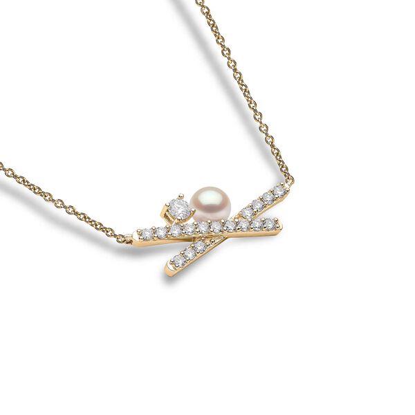 Collier Sleek en or jaune avec une perle et diamants