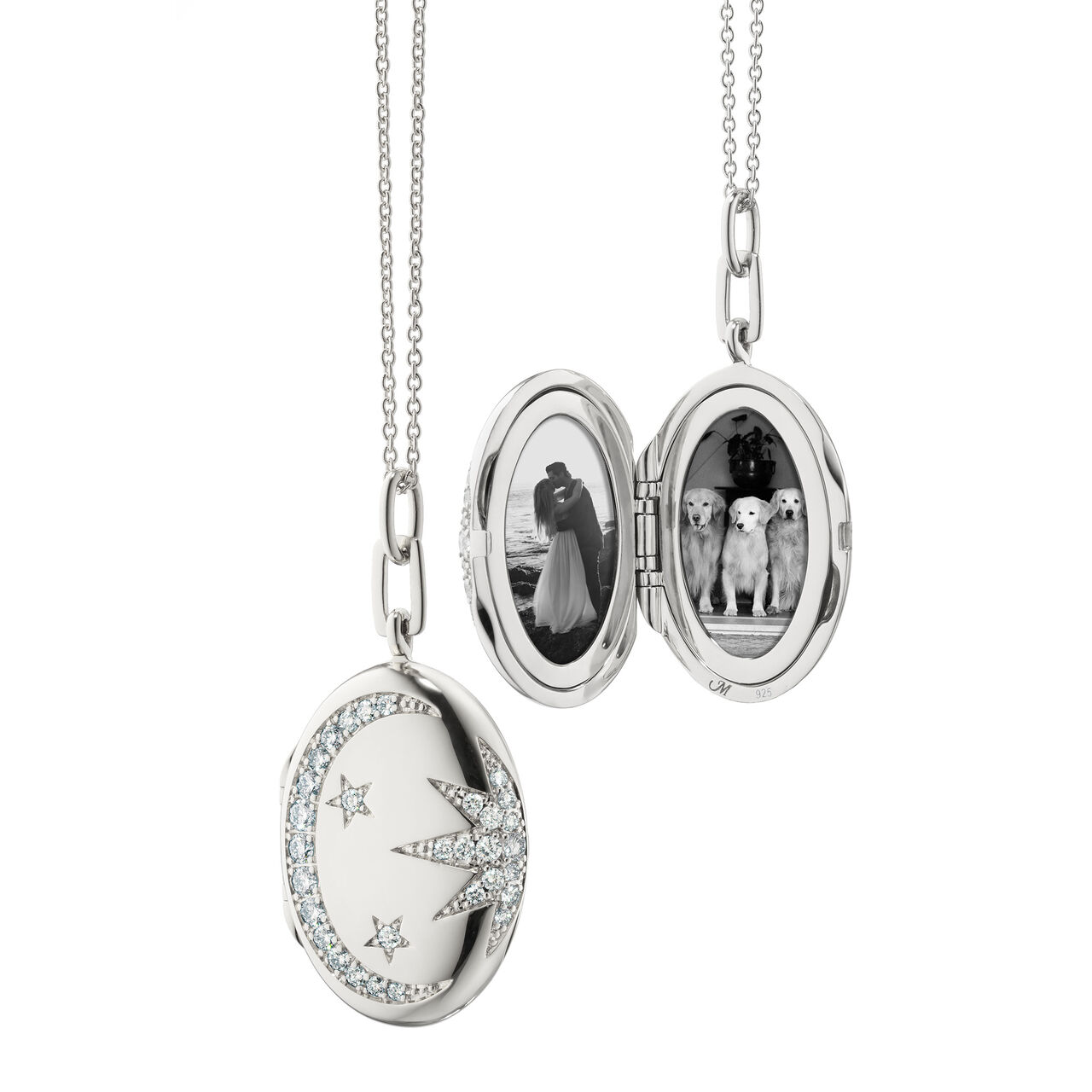 Sun, Moon & Stars Silver and White Sapphire Locket image number 1