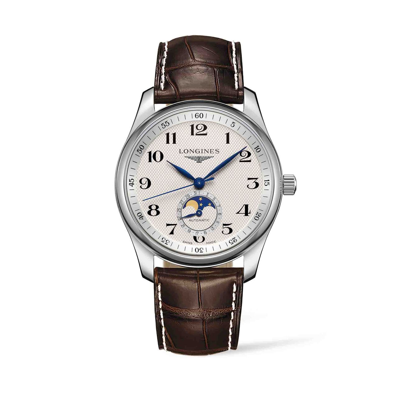 the longines master collection automatic moonphase silver barleycorn dial alligator strap l29094783 image number 0
