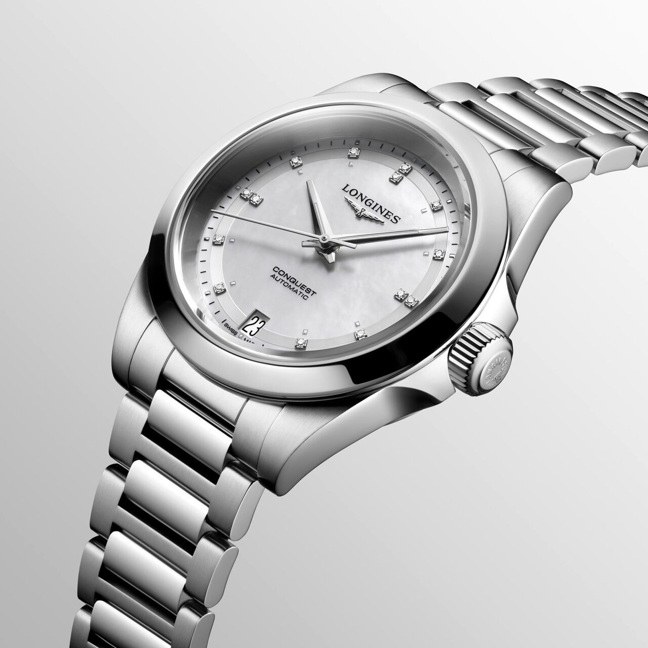 Longines Conquest Automatic 34 mm Stainless Steel and Diamond L3.430.4.87.6 Angle image number 2