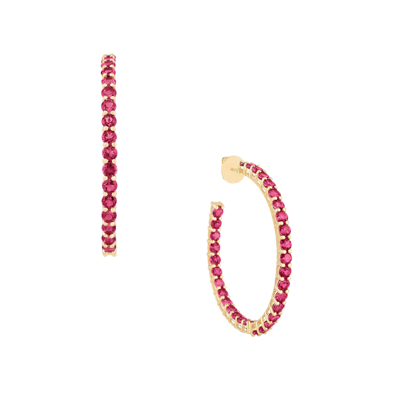 Boucle d'oreilles anneaux en or jaune avec tourmaline rose image number 0
