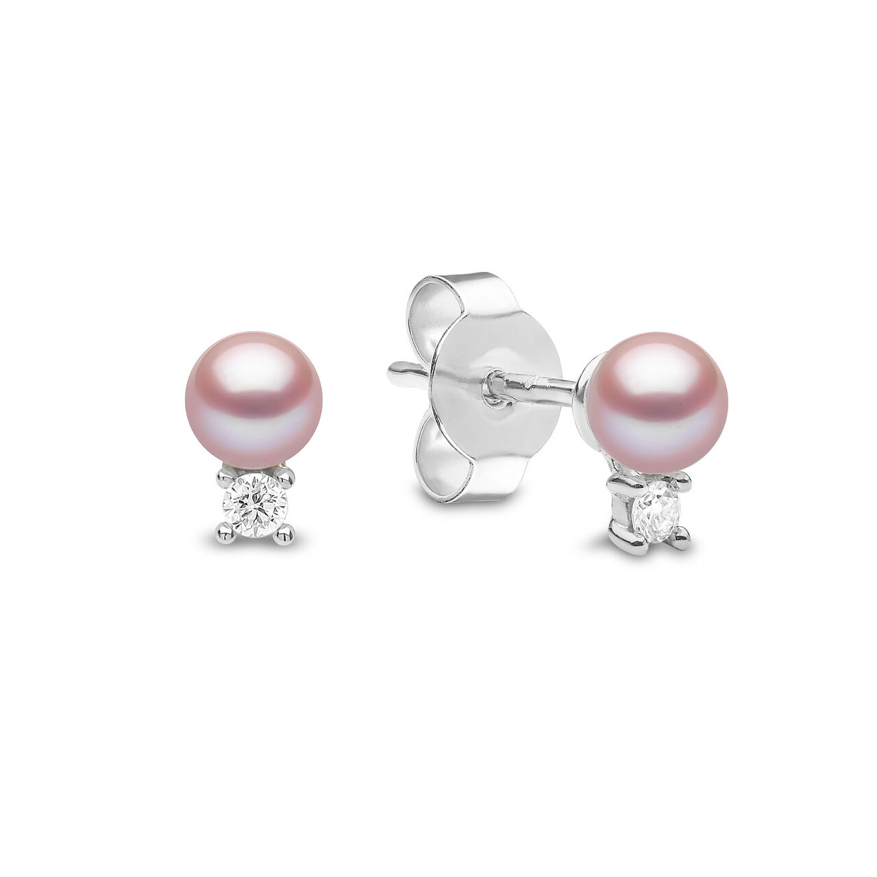 Sleek White Gold Pearl and Diamond Stud Earrings image number 2