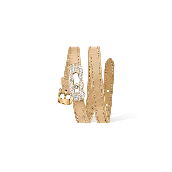 Bracelet My Move en cuir avec motif en or jaune pavé de diamants