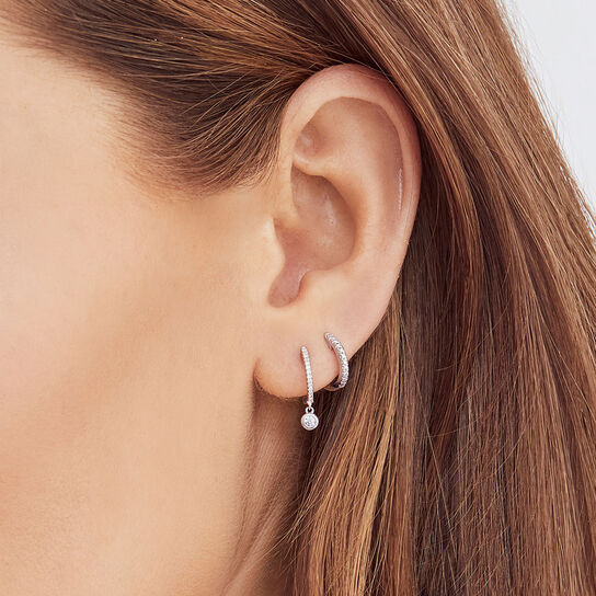White Gold Huggie Earrings with Diamond Pave On Model image number 1