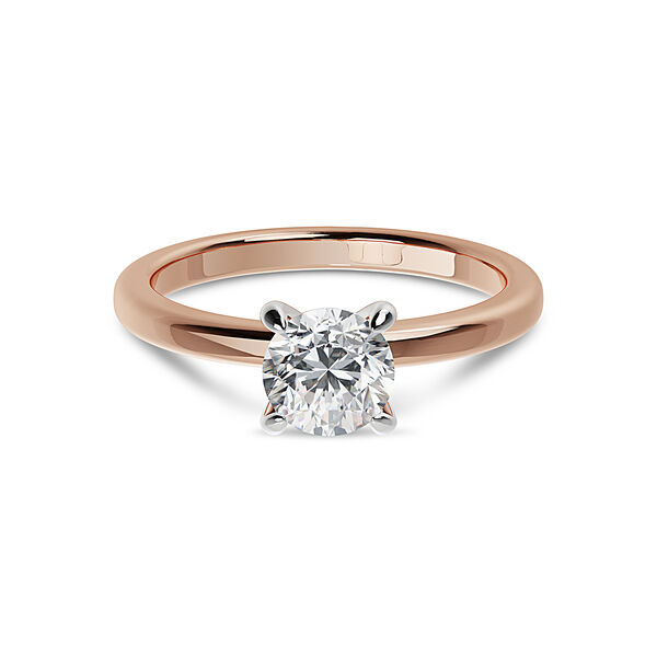 Bague de fiançailles à diamant solitaire rond en or rose