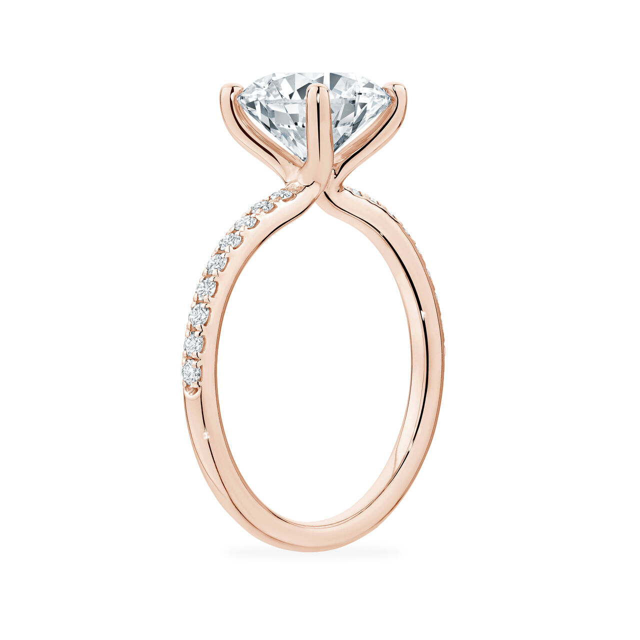 Rose Gold Solitaire Diamond Engagement Ring with Pavé Band