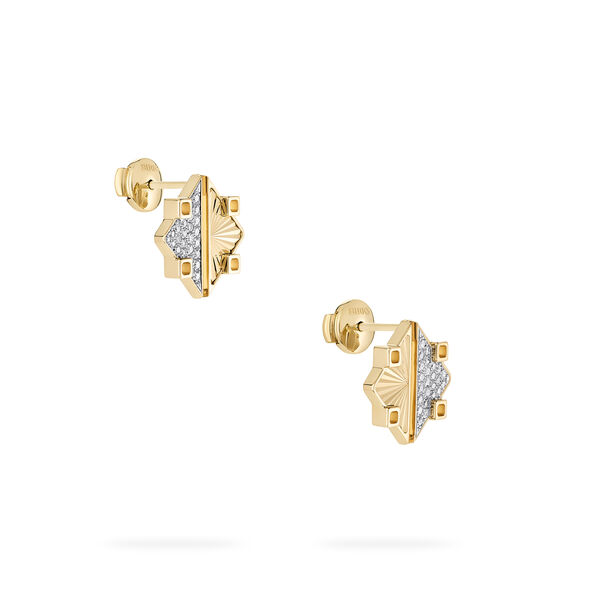Guilloché Yellow Gold and Diamond Earrings, Small