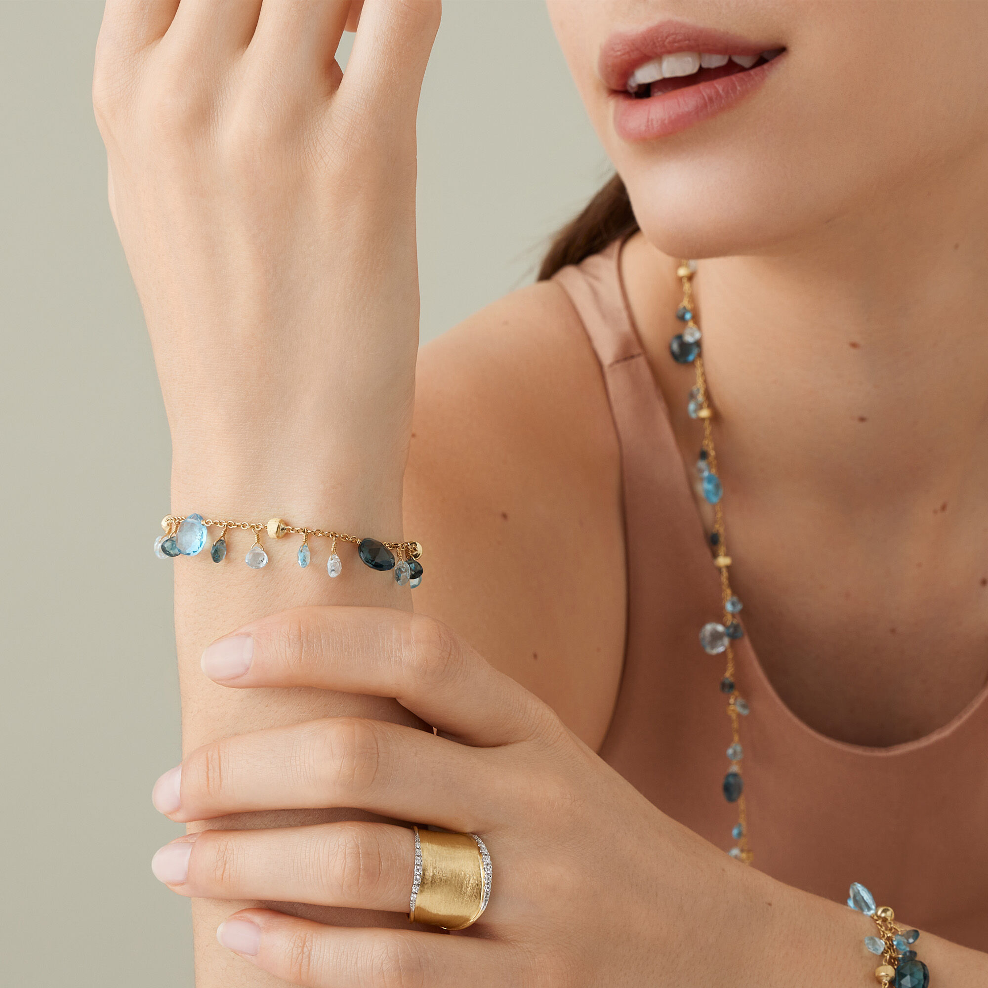 Paradise Yellow Gold and Semi-Precious Gemstone and Pearl Bracelet