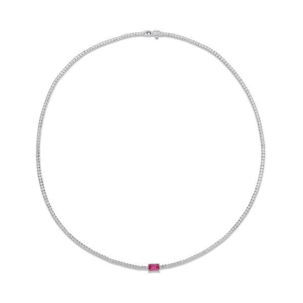 Collier en Or Blanc avec Diamants et Rubis