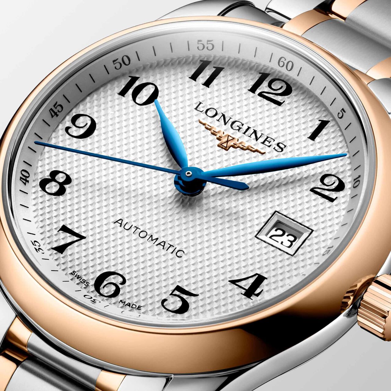longines master automatic 29 mm rose gold steel l2.257.5.79.7 face detail 1 image number 1