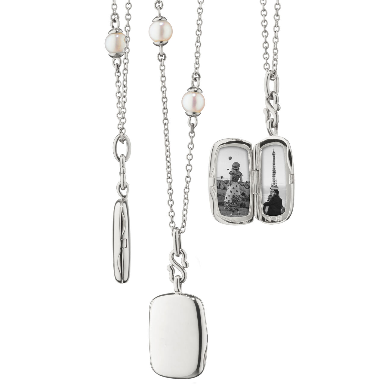 Monica Rich Kosann Slim Lockets Britt Silver and Pearl Pendant Open image number 1