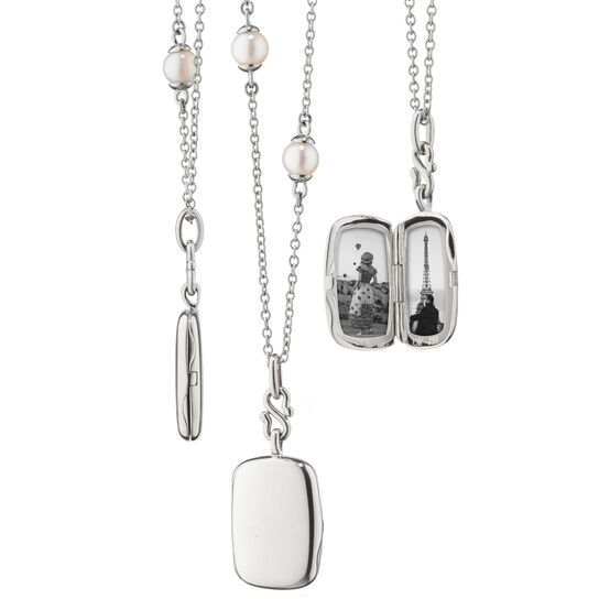 Monica Rich Kosann Slim Lockets Britt Silver and Pearl Pendant Open image number 1