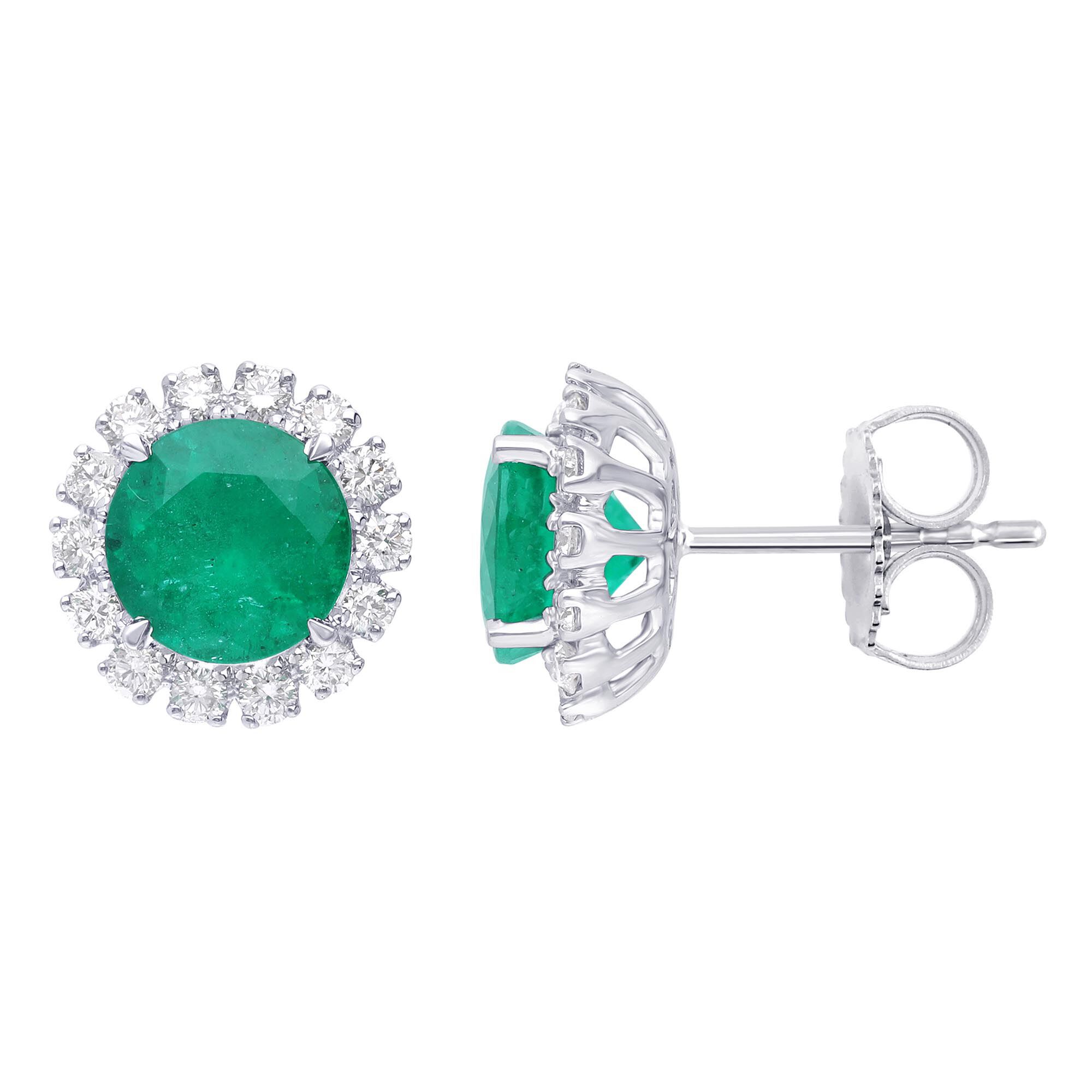 Round Emerald and Diamond Halo Stud Earrings SG13107E 8E