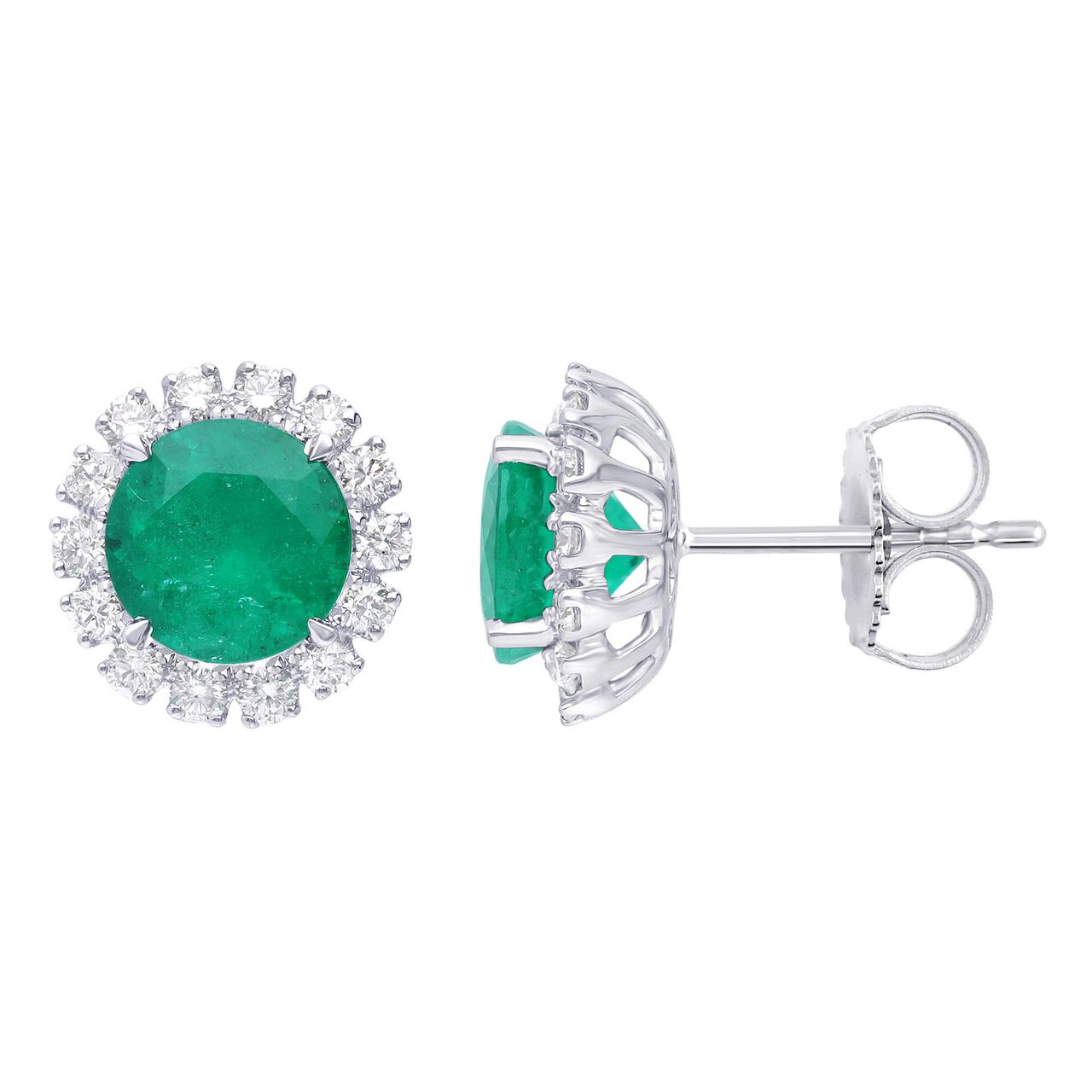 maison birks salon emerald diamond bezel stud earrings sg13107e 8e front side image number 1