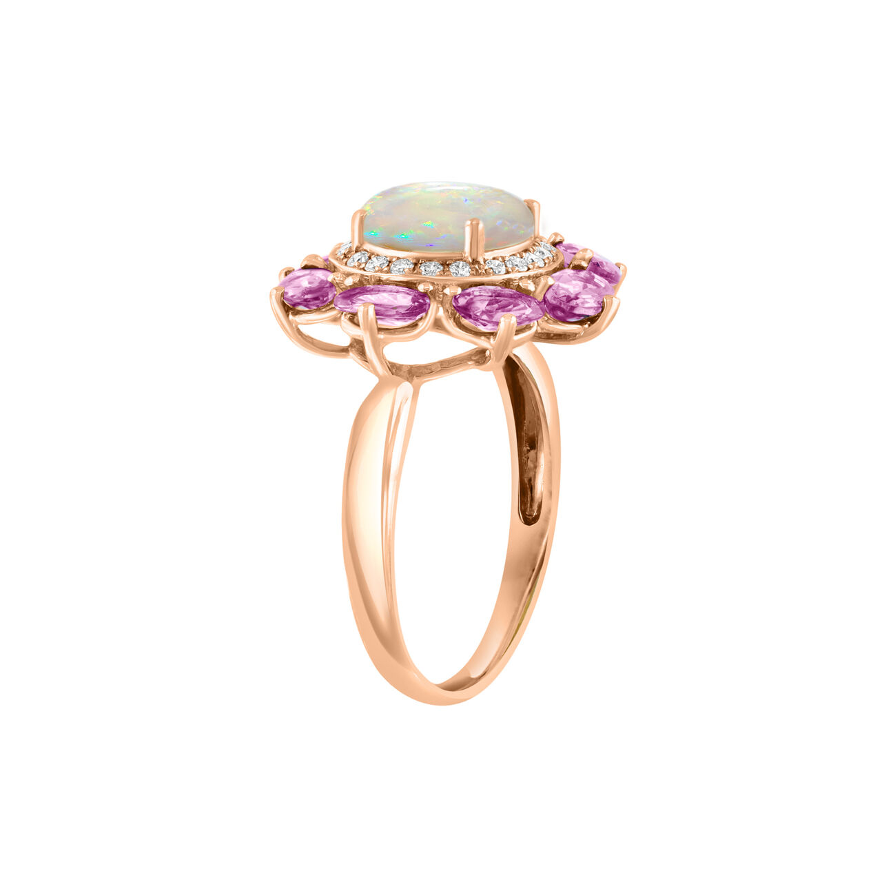 Maison Birks Salon Pink Sapphire and Opal Flower Ring with Diamond Accents RI04054OP Side image number 2