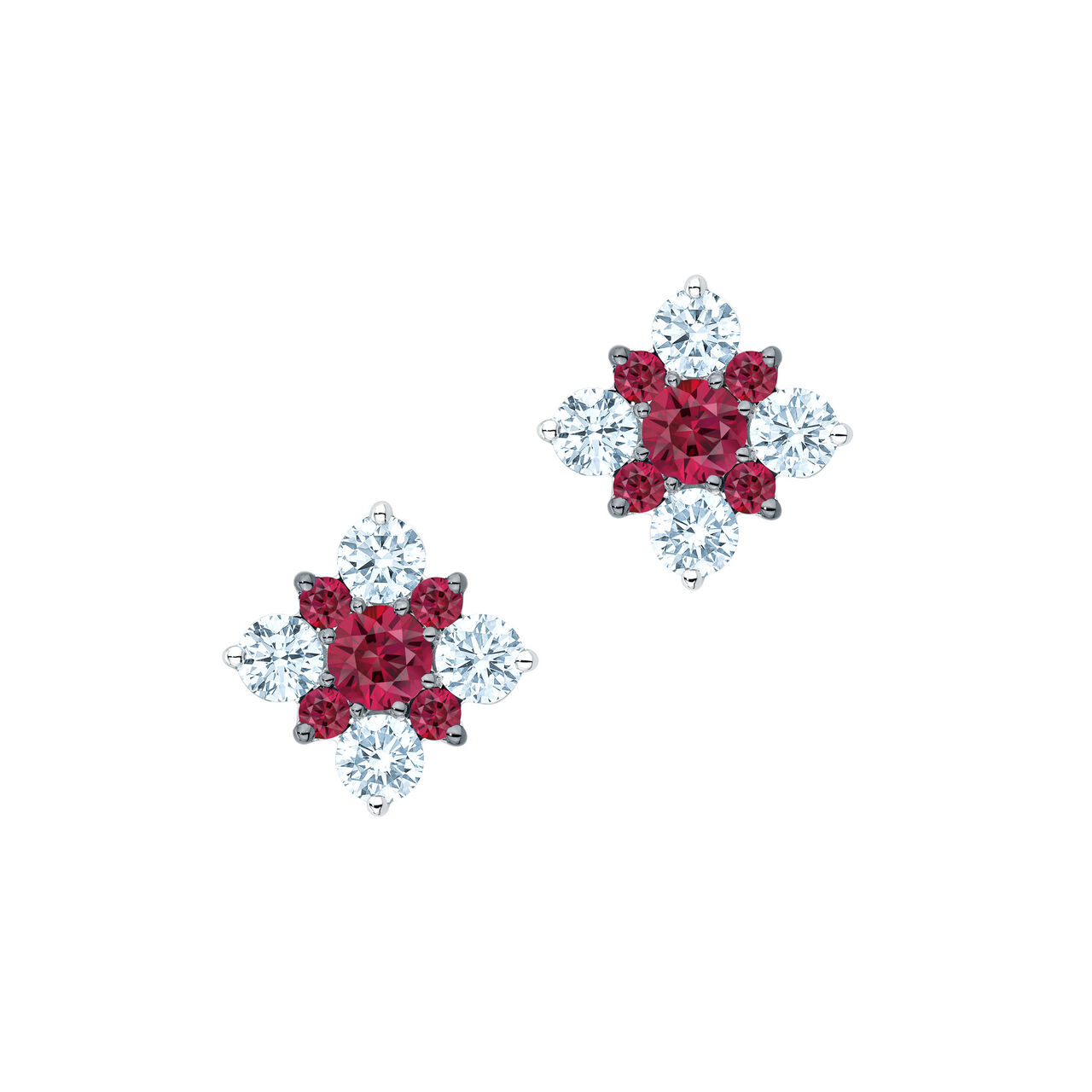 bijoux birks snowflake cluster diamond stud earrings with rubies image number 0