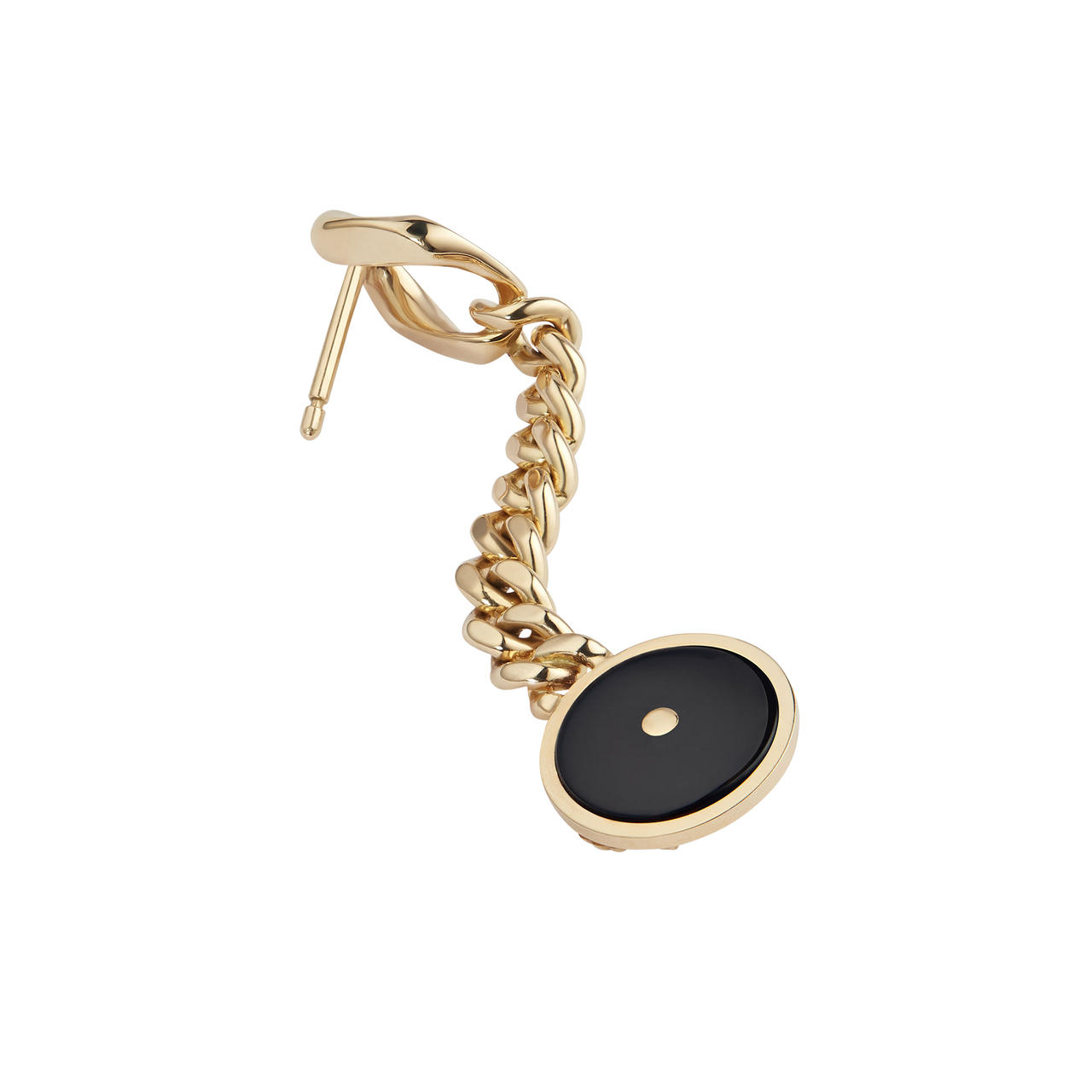 Emblem Yellow Gold Diamond and Onyx Single Drop Earring image number 4