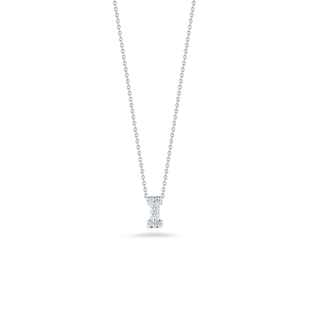 maison birks roberto coin tiny treasures love letter i white gold diamond necklace image number 0