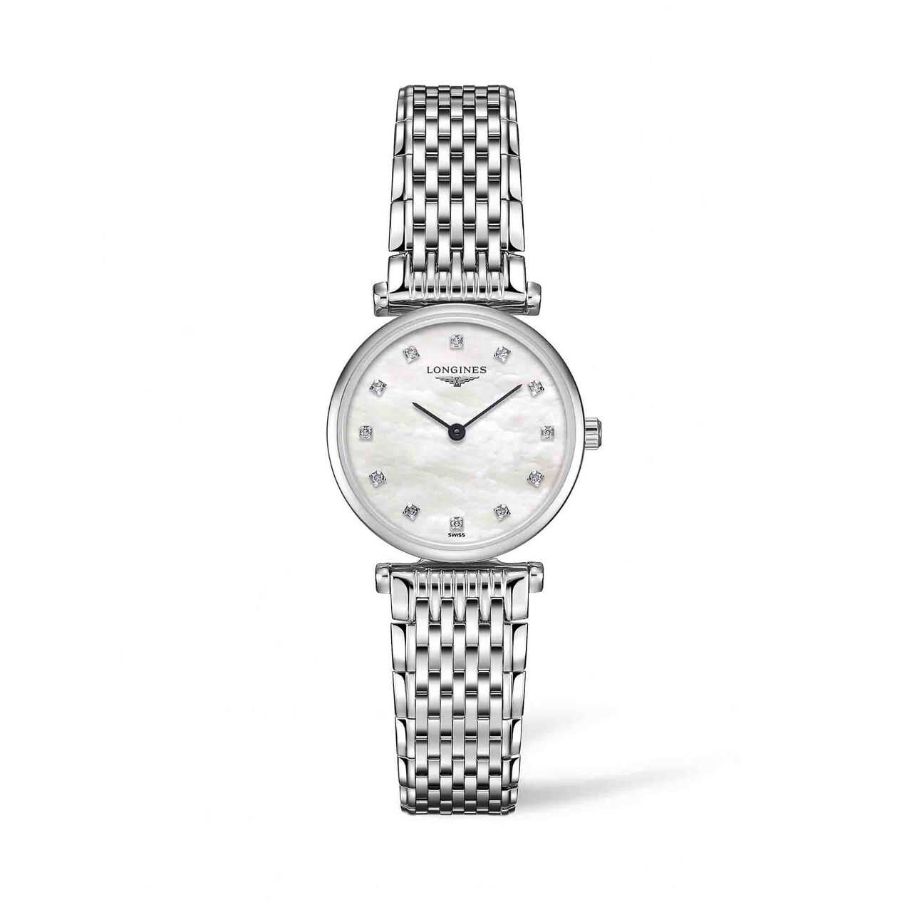 la grande classique de longines 24mm stainless steel white mop dial diamonds indexes l42094876 image number 0
