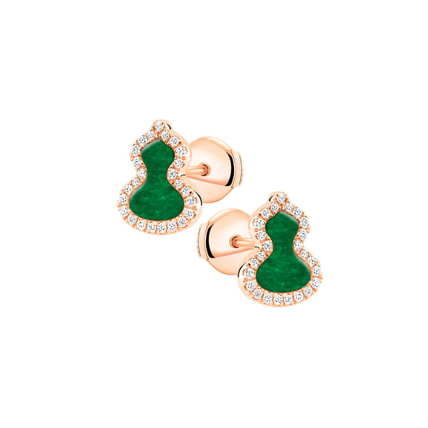 Wulu Petite Rose Gold, Jade and Diamond Pavé Stud Earrings