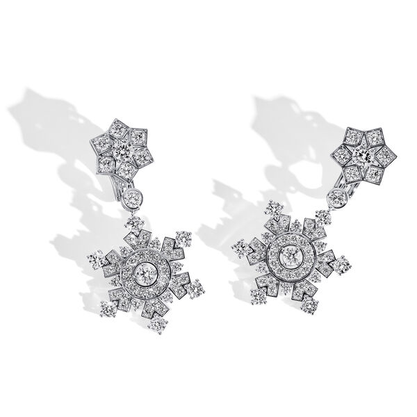 Pendants d'oreilles flocon de neige en or blanc