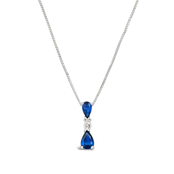 Pendentif goutte d'eau en or blanc avec saphirs et diamants