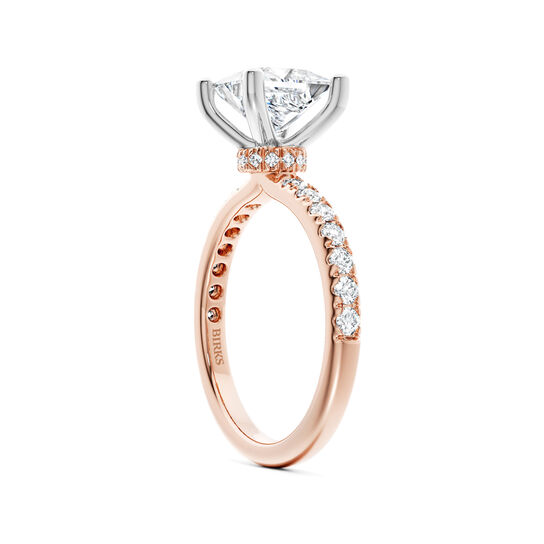 Birks D&eacute;co Princess‑Cut Solitaire Diamond Engagement Ring with Pav&eacute; Band and a Hidden Pav&eacute; Halo in Rose Gold image number 1