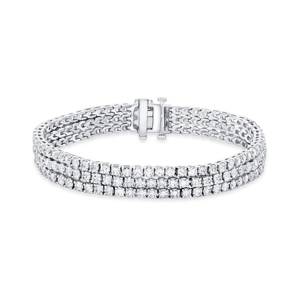 Triple Row White Gold Diamond Line Bracelet