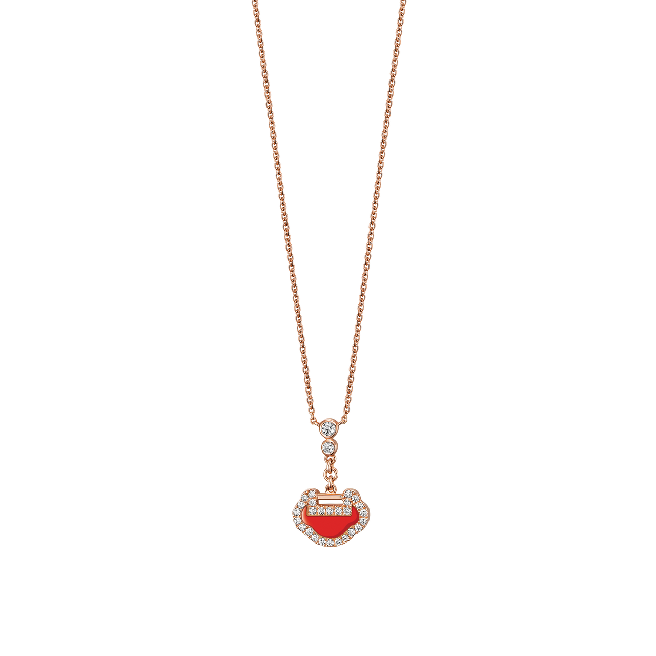 Qeelin Yu Yi Rose Gold Necklace with Diamonds and Red Agate YY-NL0003E-RGDRA Front image number 0