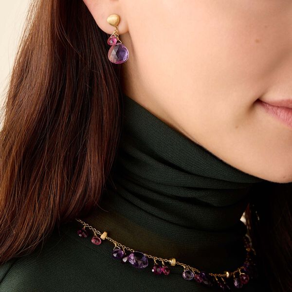 Boucles d'oreilles Paradise en or jaune avec am&eacute;thystes et tourmalines