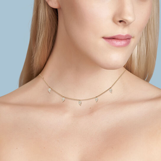 Birks Pétale Yellow Gold and Diamond Choker Necklace on model image number 1