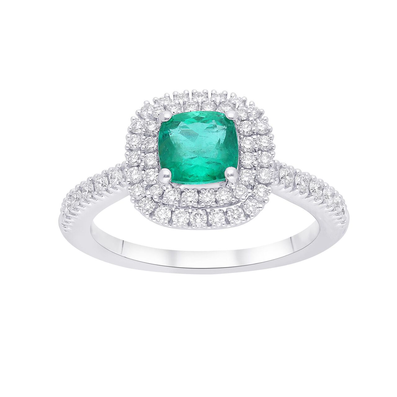 maison birks salon emerald double diamond halo ring sg05251r front angle image number 1