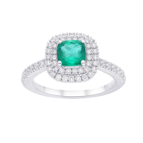 maison birks salon emerald double diamond halo ring sg05251r front angle image number 1