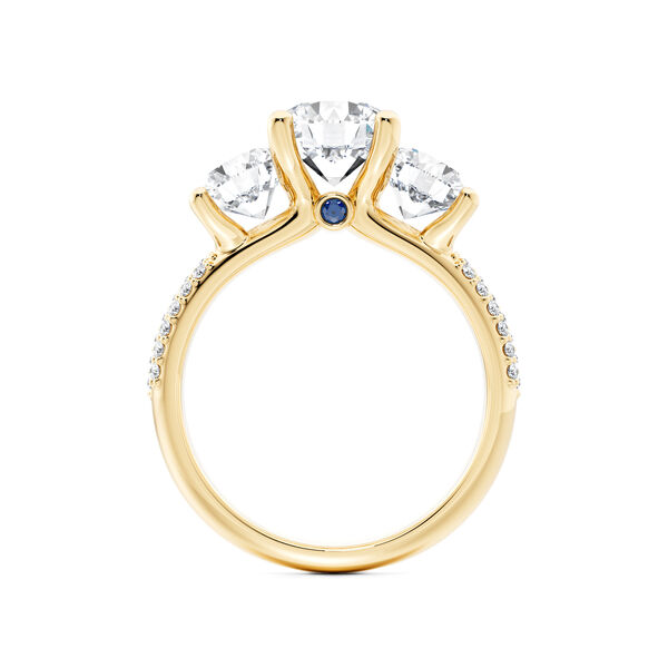 Three-Stone Pav&eacute; Diamond Engagement Ring in Yellow Gold