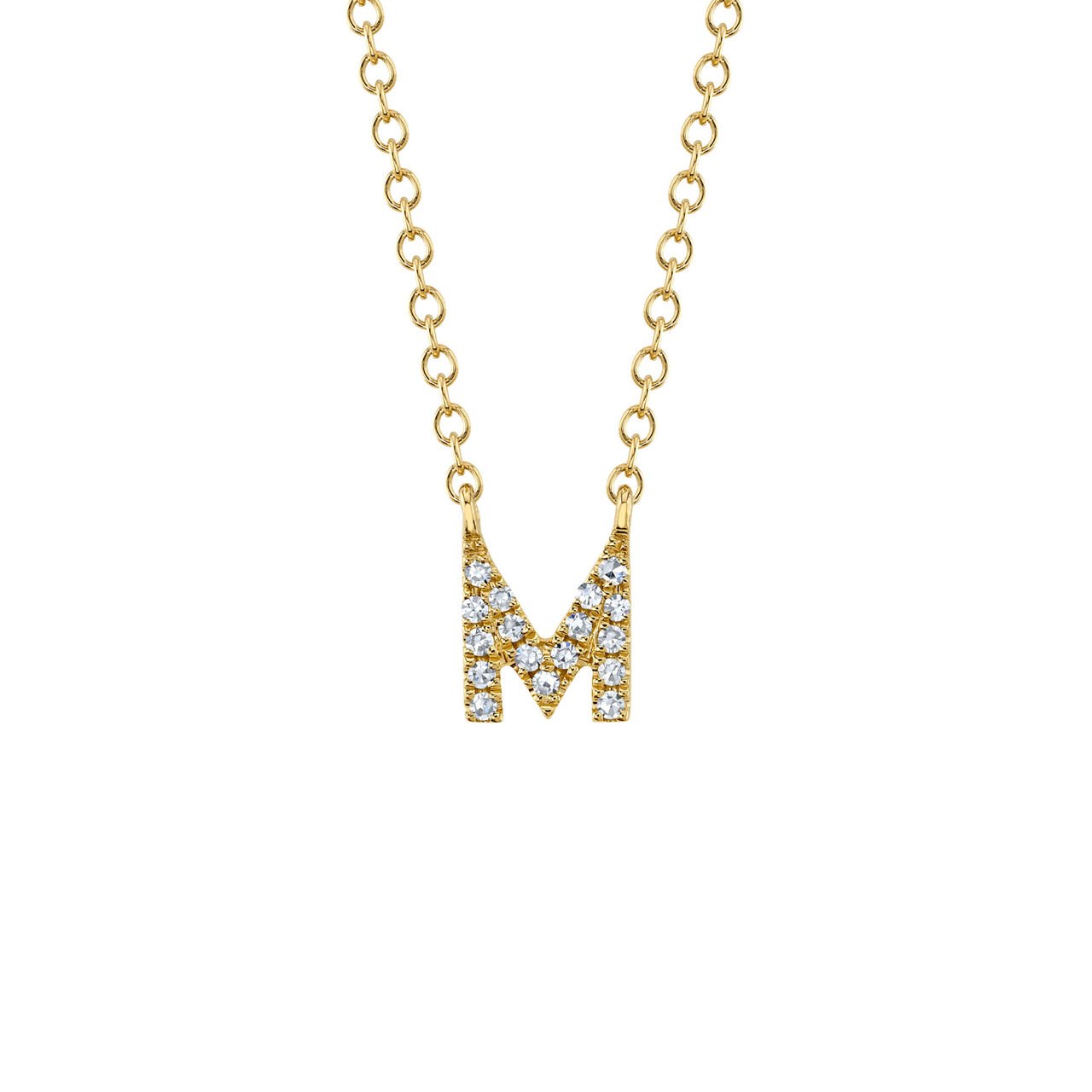 Shy Creation Initials Yellow Gold and Diamond Pavé Letter M Necklace SC55007904-M image number 0