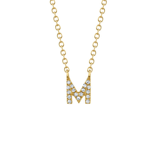 Shy Creation Initials Yellow Gold and Diamond Pavé Letter M Necklace SC55007904-M image number 0