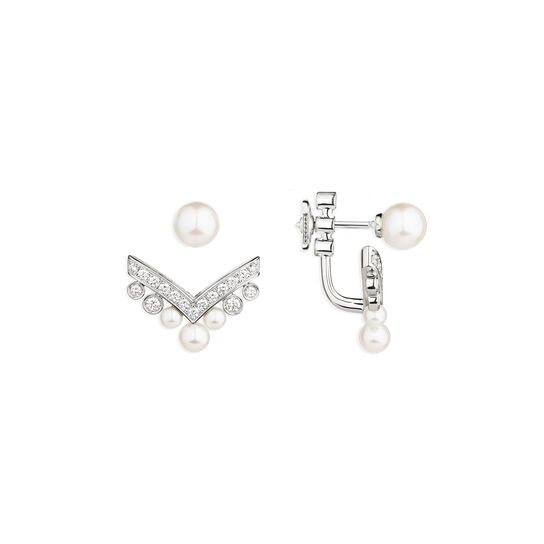Boucle d'oreille Joséphine Aigrette tiare en or blanc avec perles. pavé de diamants image number 1